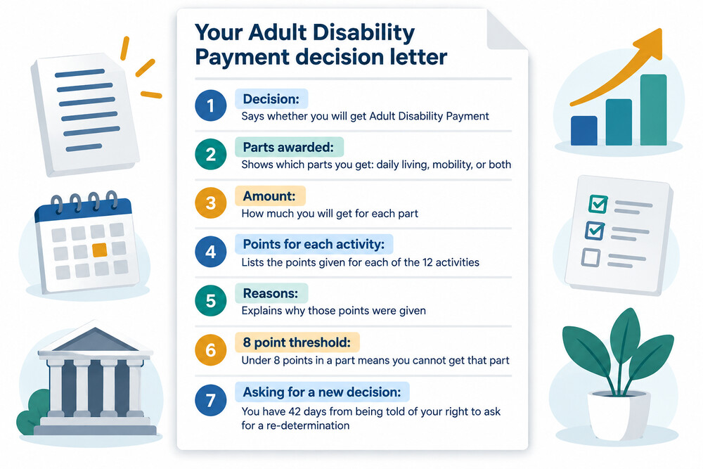 An example of an Adult Disability Payment decision letter showing the points awarded for each activity