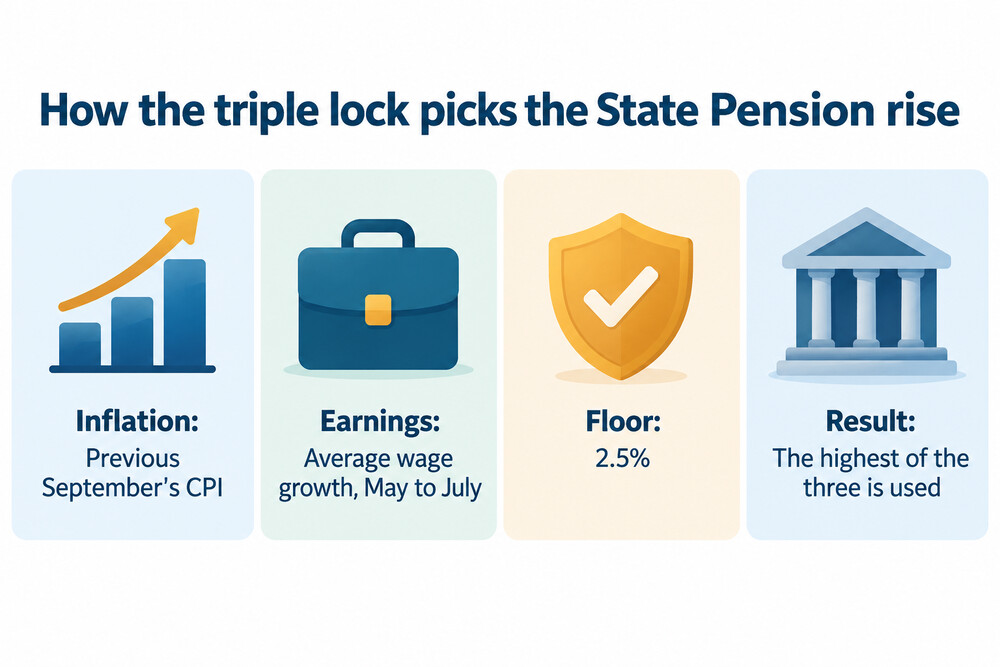 The three triple lock measures and how the highest sets the State Pension rise