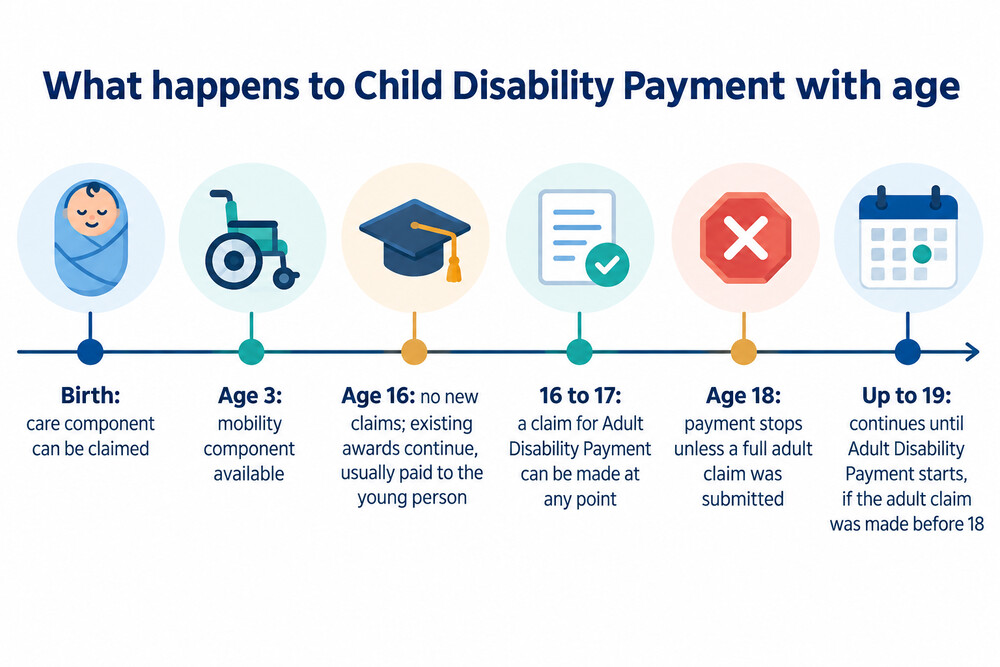 Timeline of Child Disability Payment from birth to age 19