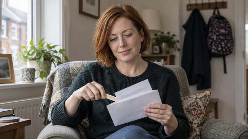 A parent opening a letter from the DWP about their child's benefits