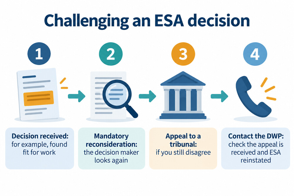 The route from an ESA decision through mandatory reconsideration to a tribunal appeal