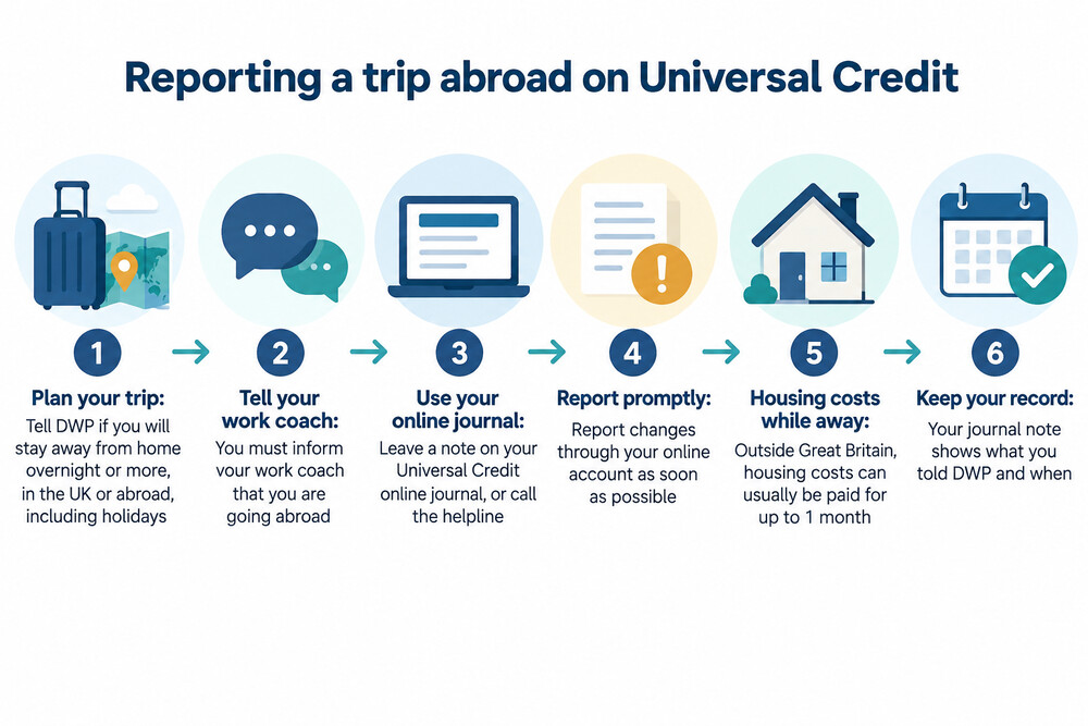 Screenshot-style image of the Universal Credit online journal where a change of circumstances is reported
