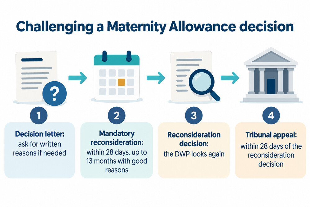 A flowchart showing the steps from a Maternity Allowance decision to a tribunal appeal