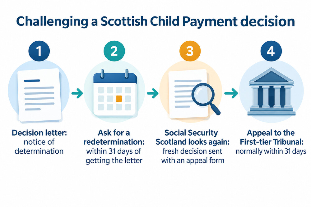 How a Scottish Child Payment decision is challenged, from the decision letter to the tribunal