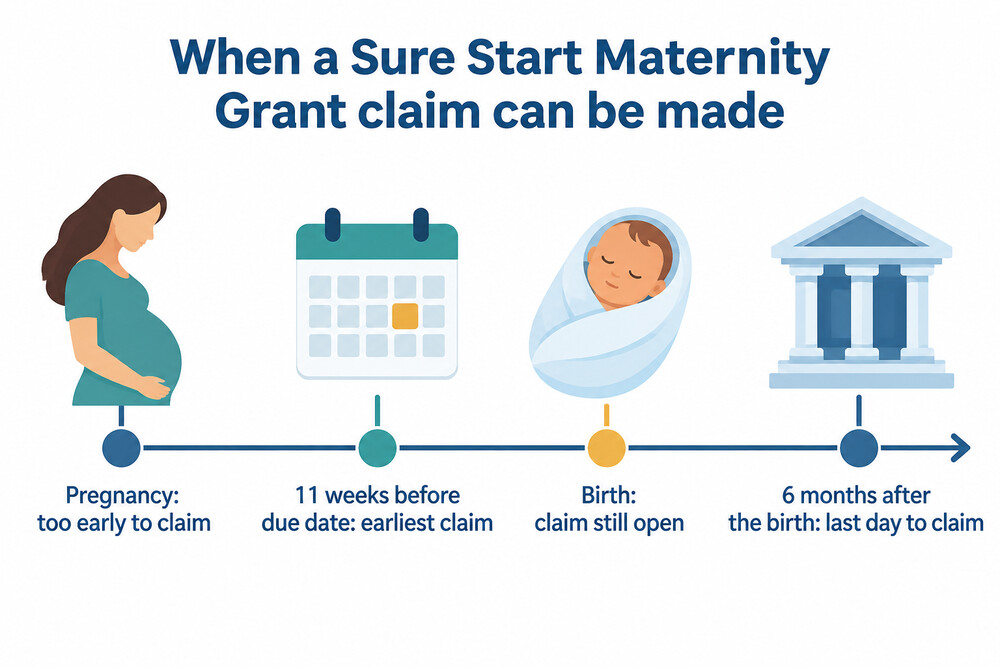 Timeline of when a Sure Start Maternity Grant claim can be made