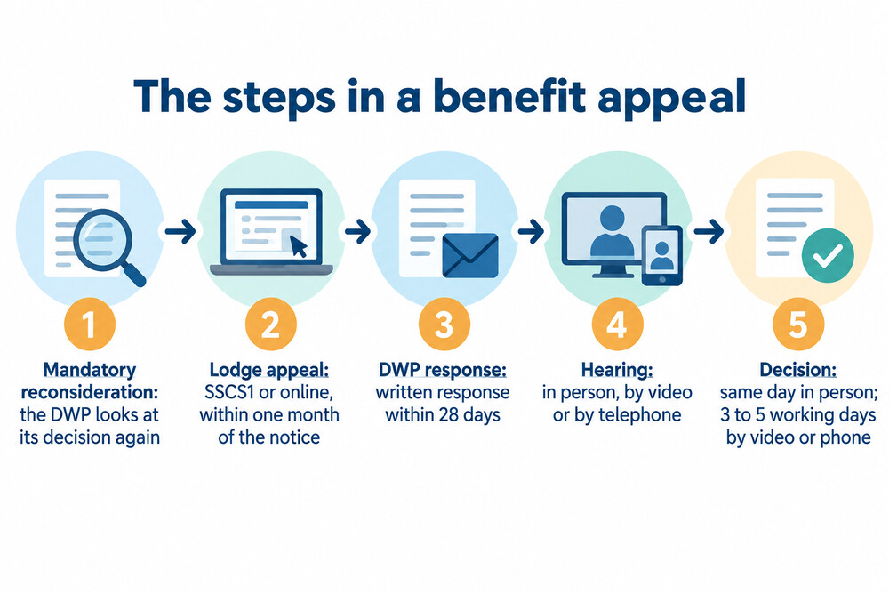 How a benefit appeal moves from the claimant to the tribunal and back