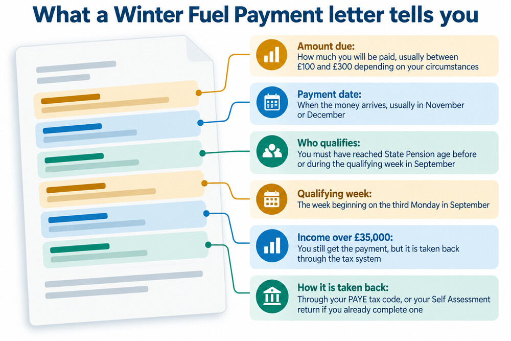 A pensioner opening an official Winter Fuel Payment letter at home