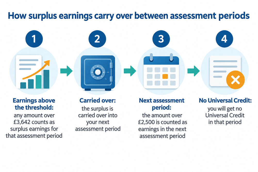 A diagram showing how surplus earnings are carried over between assessment periods