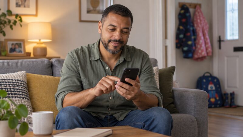 A member checking their Acorn savings balance on the Acorn mobile app