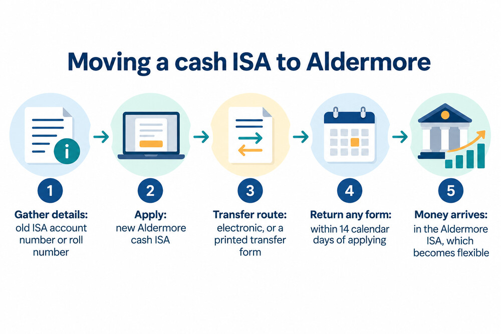 A diagram of an ISA transfer from an old provider into an Aldermore cash ISA