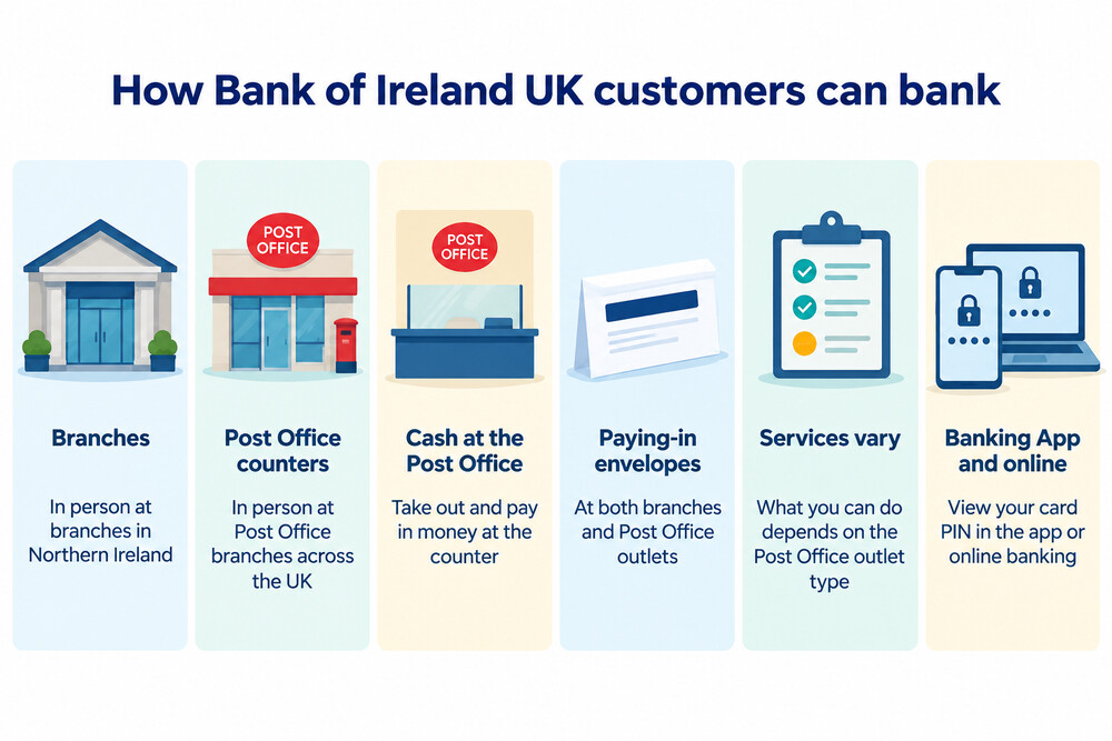 A Bank of Ireland UK debit card and a UK current account, showing everyday banking with the brand