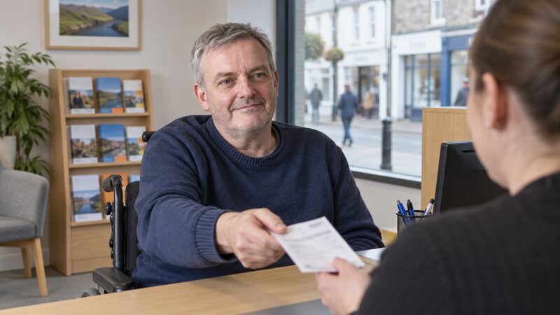 A member paying into a credit union account at a counter