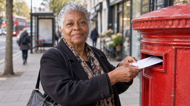 A saver completing a signed withdrawal form and posting it to a bank