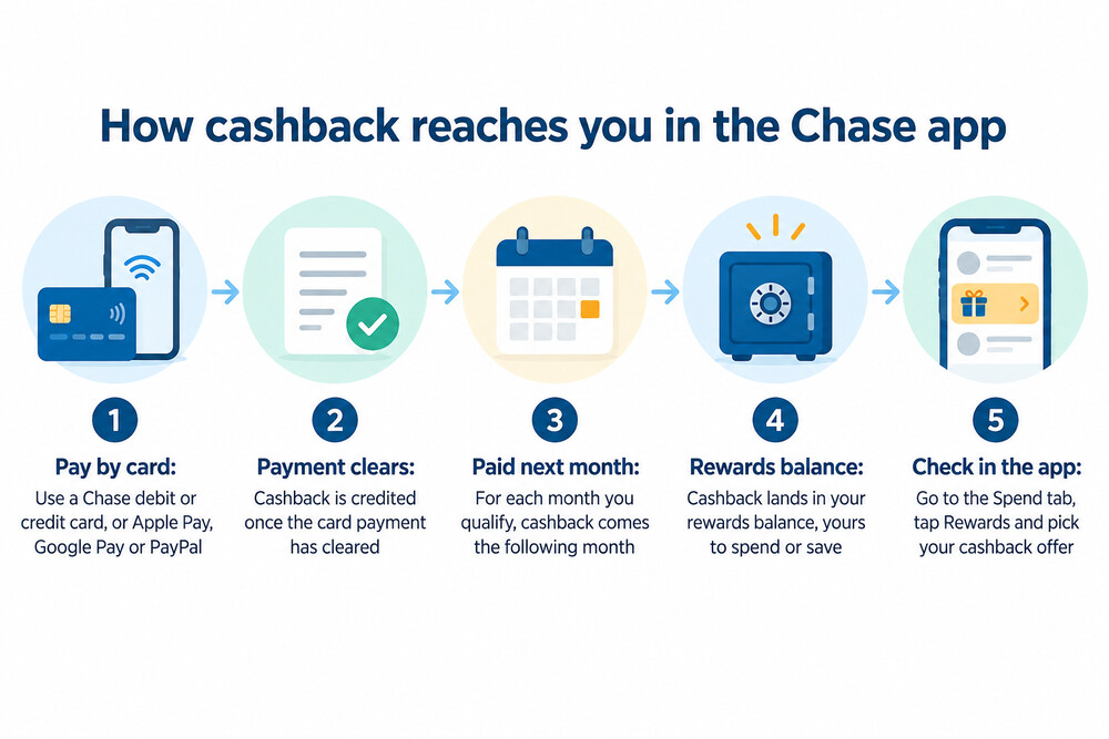 The Chase app home screen showing account balances, cards and support options