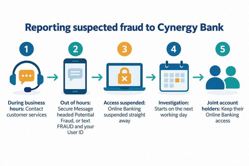 How to report fraud to Cynergy Bank, in business hours and out of hours