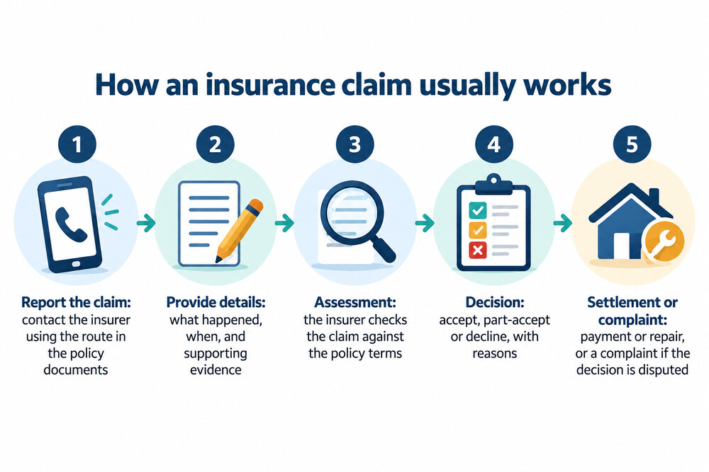 How an insurance claim usually progresses, from reporting to settlement