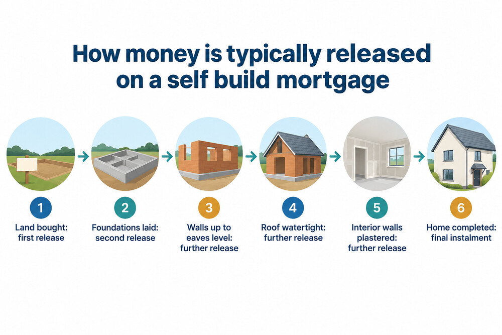 How a typical self build mortgage releases money as the house is built