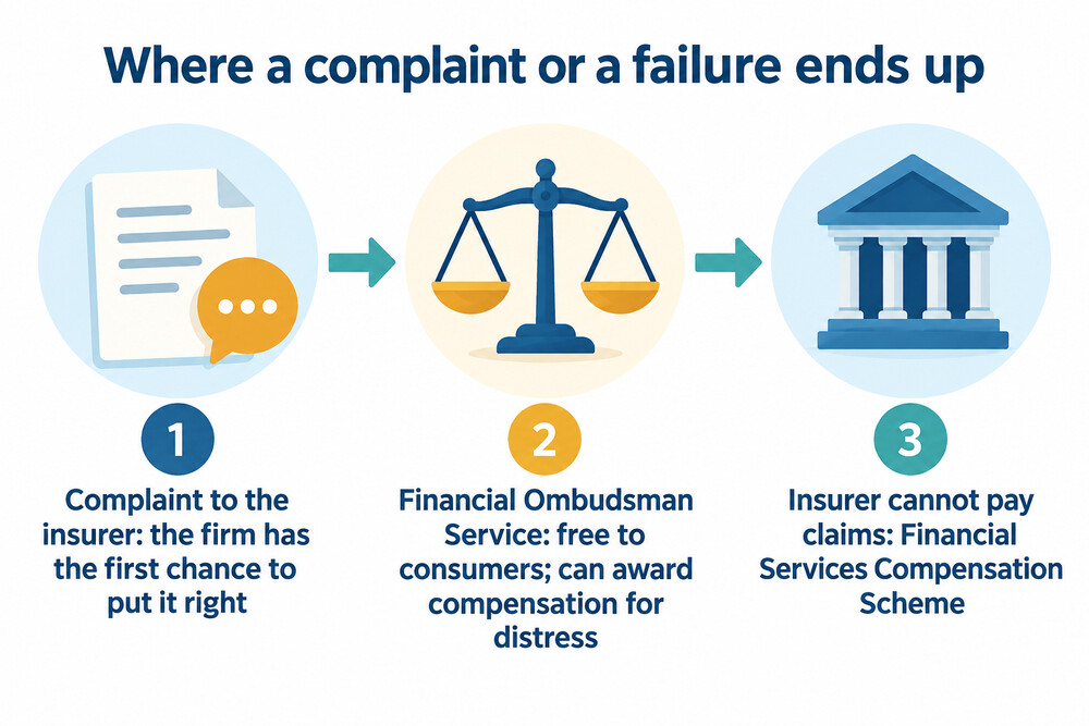 How a claim moves from the insurer to the ombudsman or the compensation scheme
