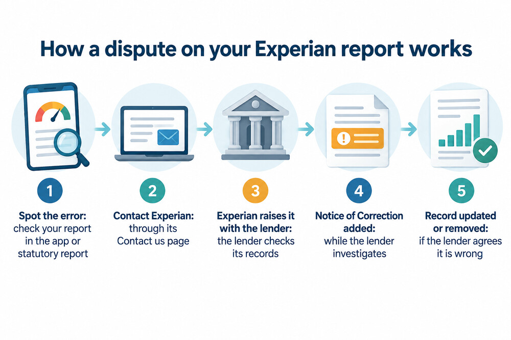 A diagram of the steps in disputing an incorrect entry on an Experian report