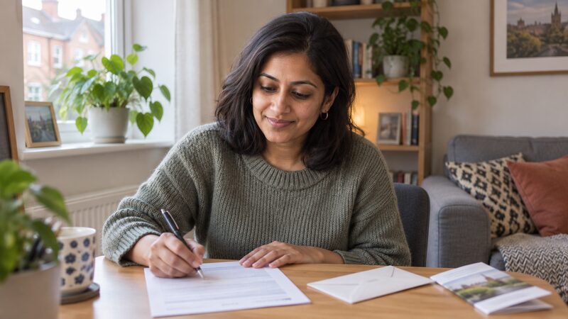 A paper savings account application form with sections for personal details, account choice and deposit instructions