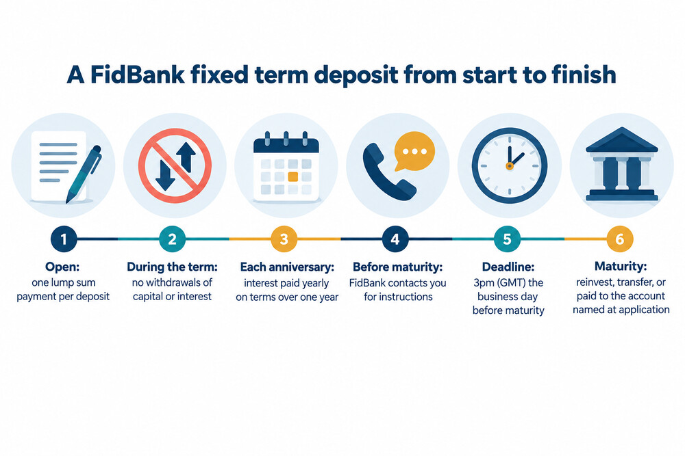 How a FidBank fixed term deposit runs from opening to maturity