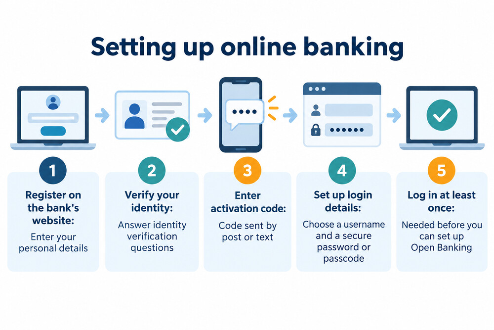 A saver registering for online banking on a laptop, with an activation code letter beside them