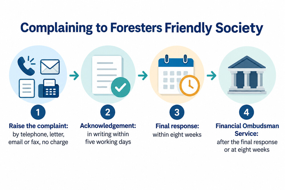 How a complaint to Foresters Friendly Society moves from first contact to the ombudsman
