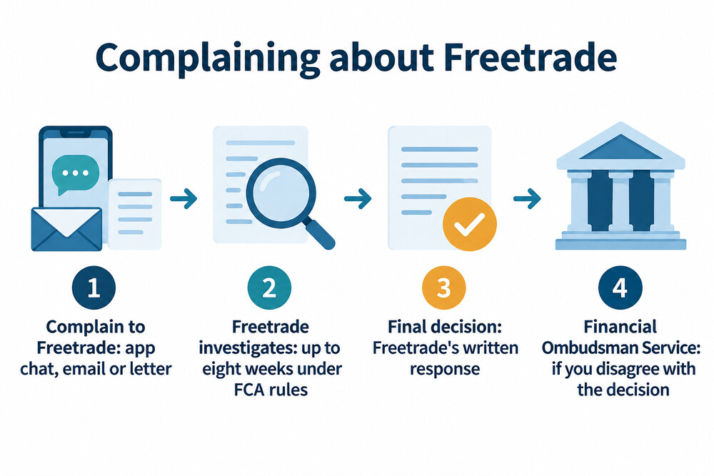 A diagram of the complaints route from Freetrade to the ombudsman