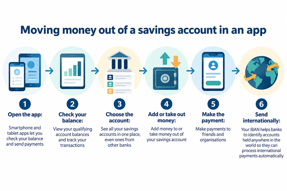 A phone showing a savings app with a balance and a withdrawal button