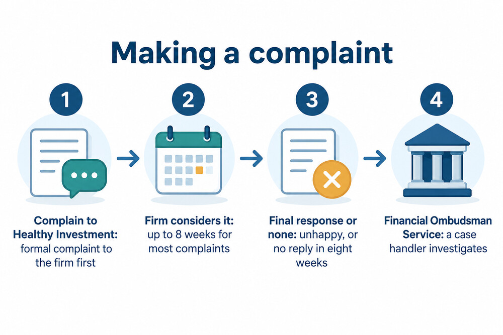 Flow of a complaint from Healthy Investment to the Financial Ombudsman Service
