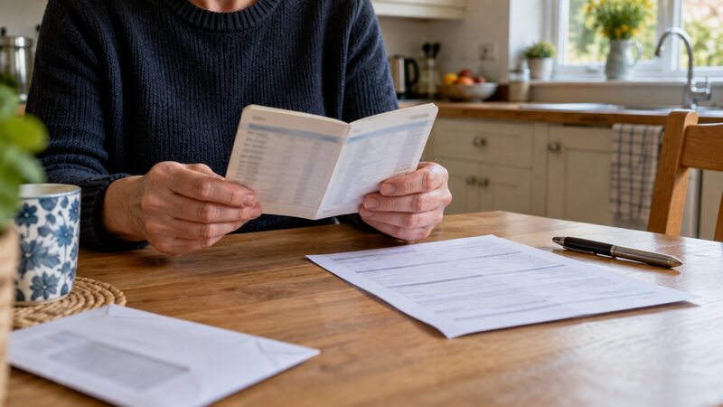A credit union savings passbook and a standing order form on a kitchen table