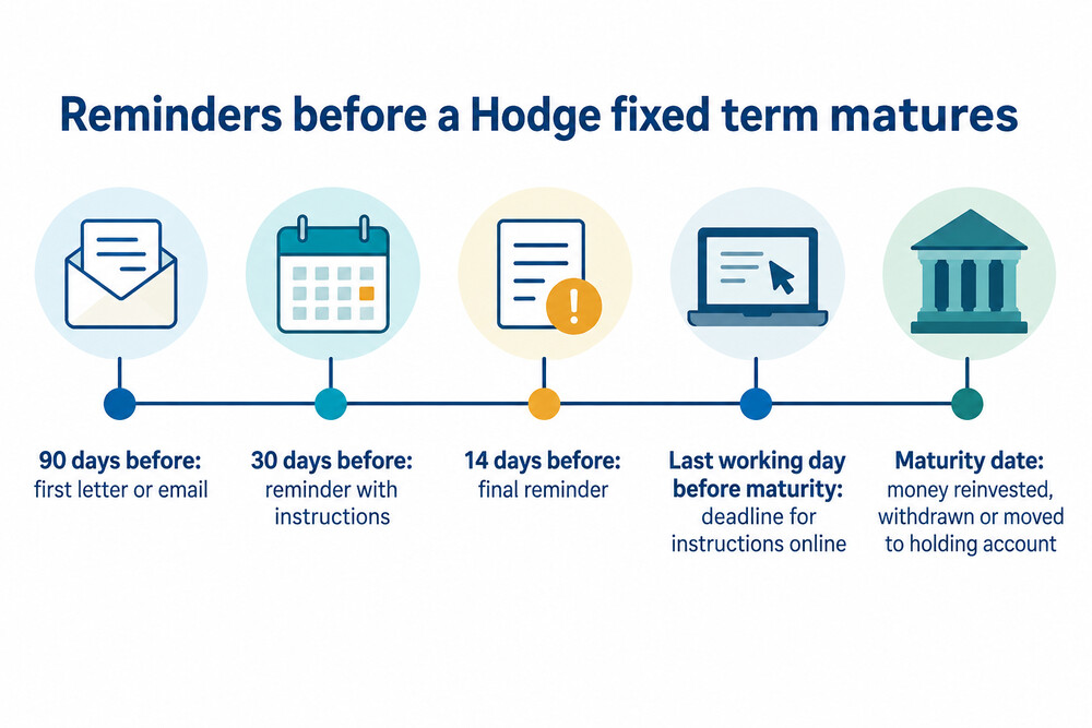 Timeline of reminders before a Hodge fixed term ends