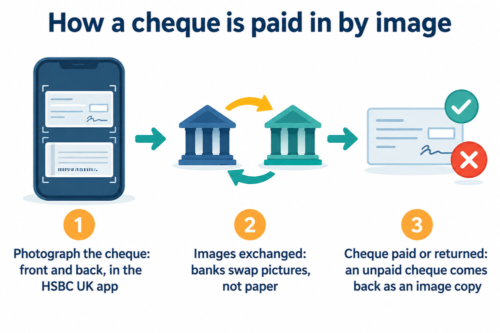How a cheque photographed in the app is cleared as an image rather than as paper