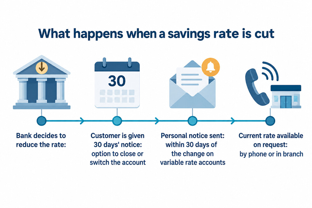How a rate cut reaches a saver, from the bank's decision to the notice and the options