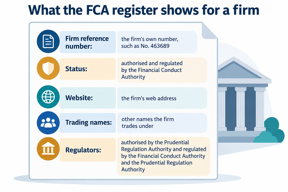 A person checking a firm's details on the FCA register on a laptop