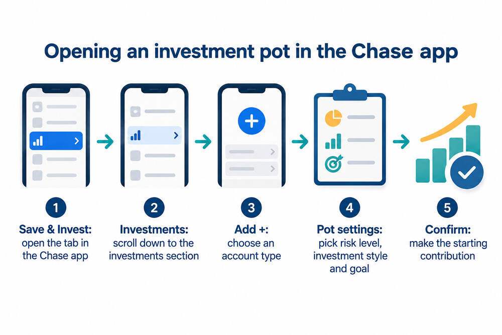 Opening an investment pot inside the Chase app, step by step