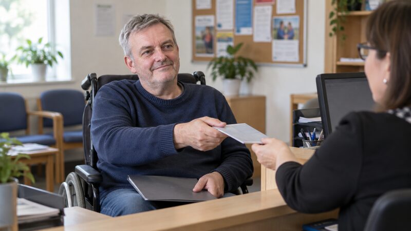 A member paying cash in at a credit union office counter