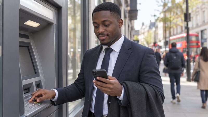 A member receiving a one-time PIN by text and using it at a cash machine