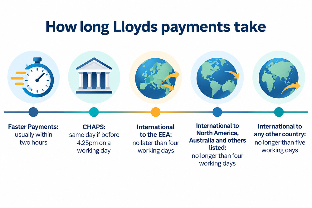 Timeline comparing how long each type of Lloyds payment takes