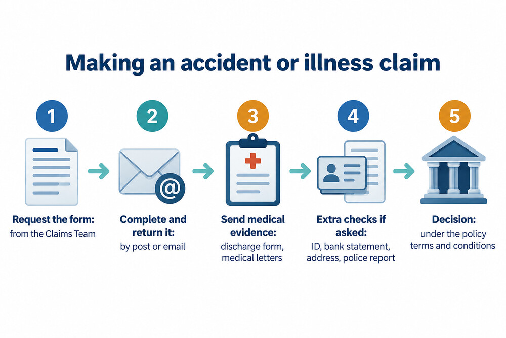 The five steps of an individual MetLife accident or illness claim, from requesting the form to a decision