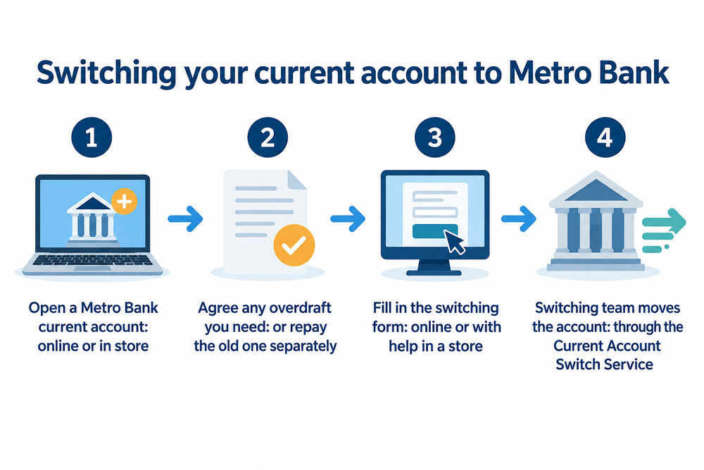 The steps of switching a current account to Metro Bank using the Current Account Switch Service