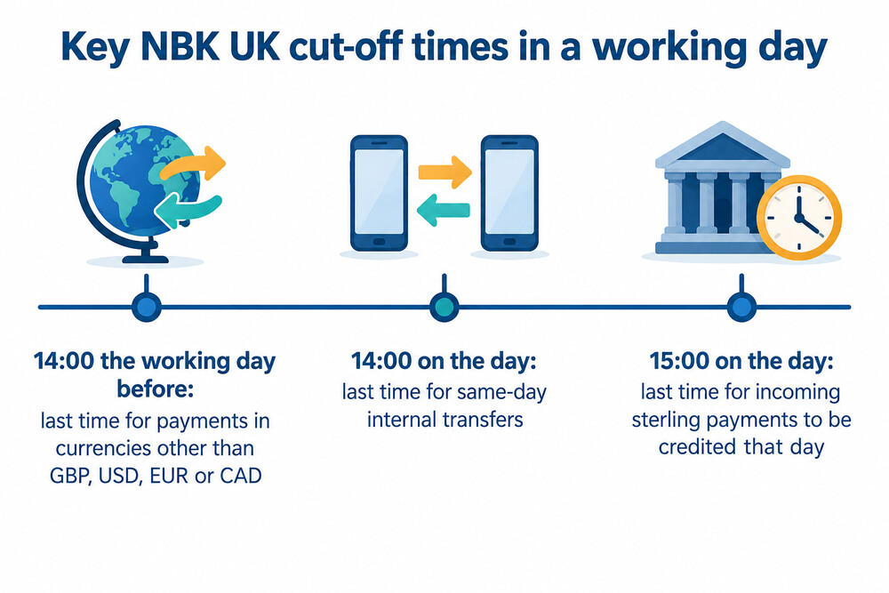 Timeline of an NBK UK payment against its cut-off times