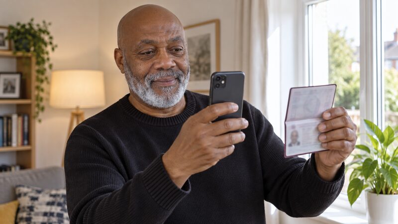 A young applicant photographing their passport on a smartphone as part of NatWest's identity check