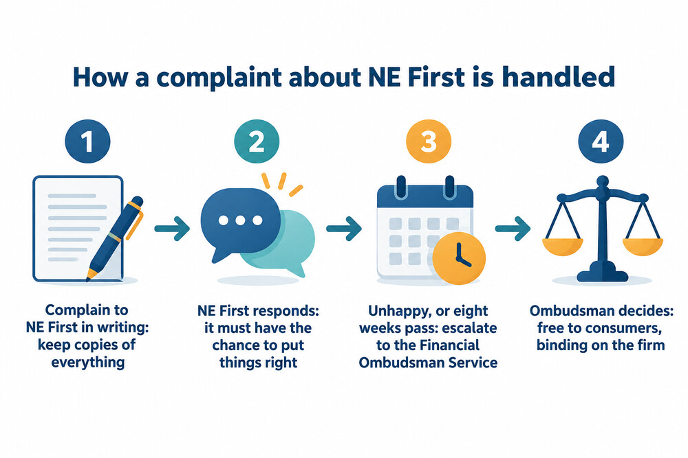 A simple flow showing a complaint going first to the credit union, then to the Financial Ombudsman Service if unresolved