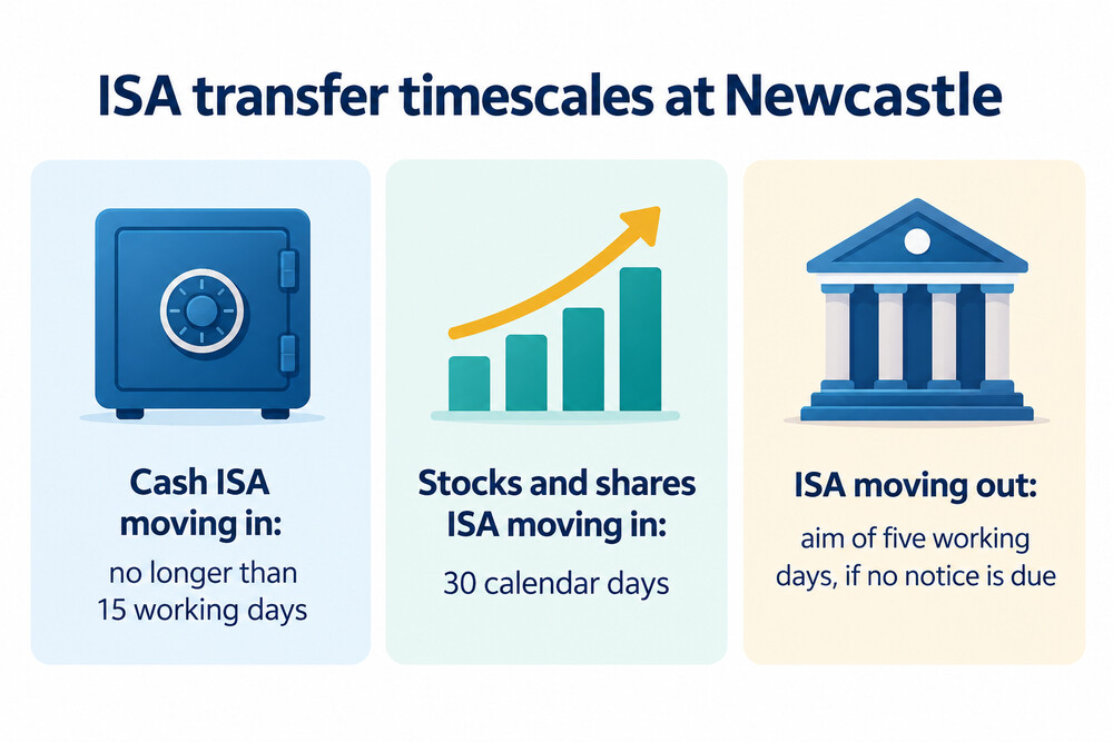 How long ISA transfers take in each direction at Newcastle