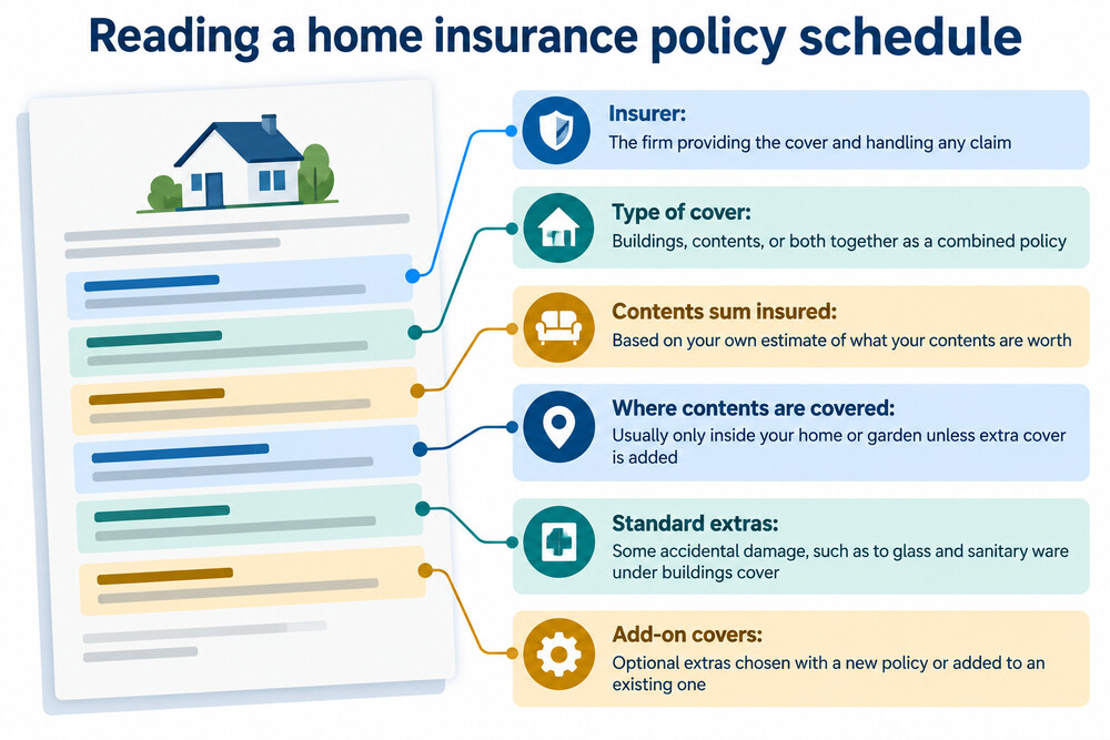 An NFU Mutual insurance policy schedule document showing the cover details