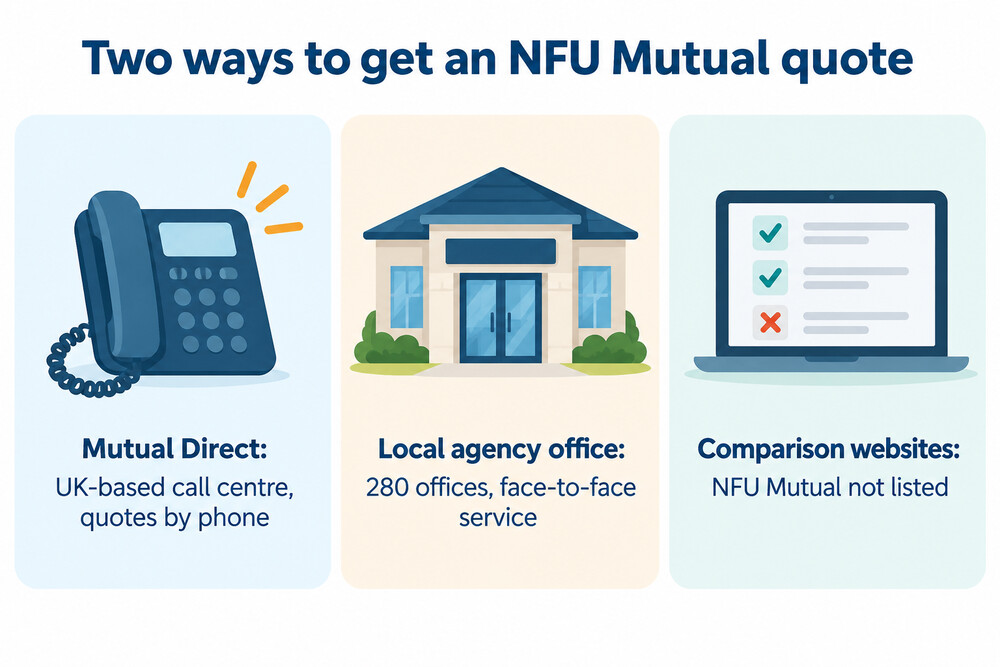 A comparison of the two ways to buy from NFU Mutual: Mutual Direct call centre and local agency office