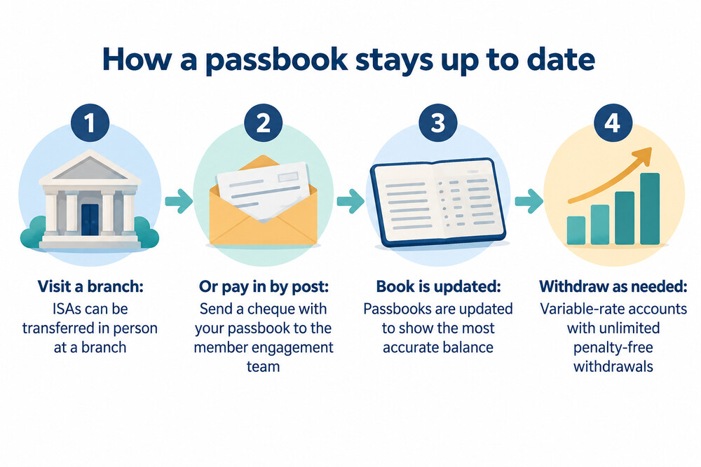 A Nottingham Building Society savings passbook used to record deposits and withdrawals in branch