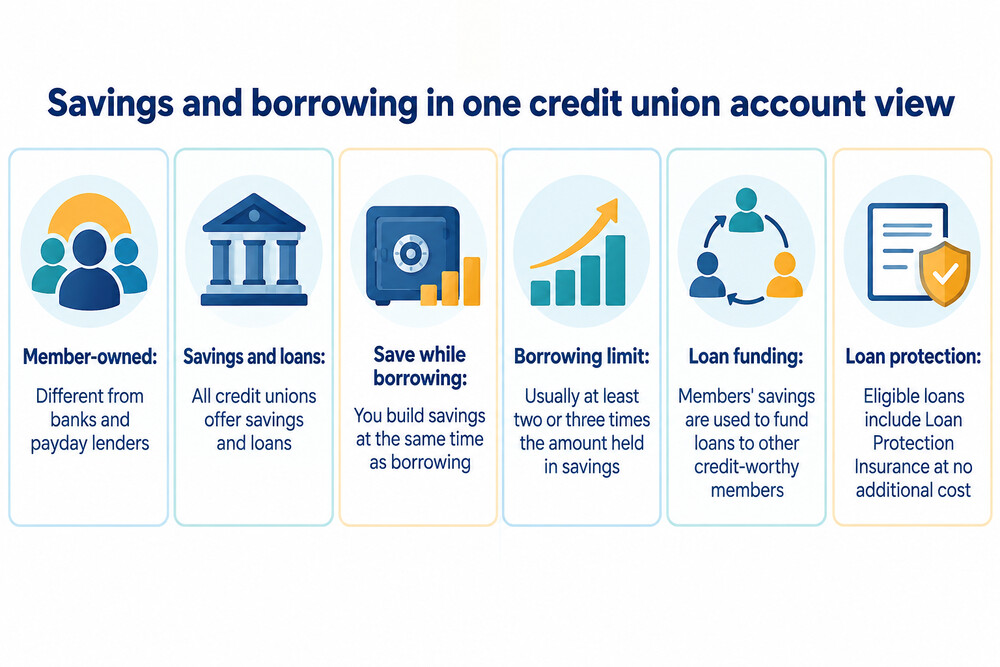 A member's savings and loan accounts shown side by side in a credit union app