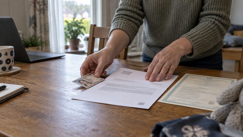 The documents a new member brings to the office: photo ID, proof of address and, for junior accounts, a birth certificate